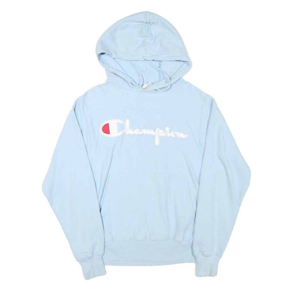 CHAMPION Mens Blue Pullover Hoodie S Classic Logo Cotton Blend Casual
