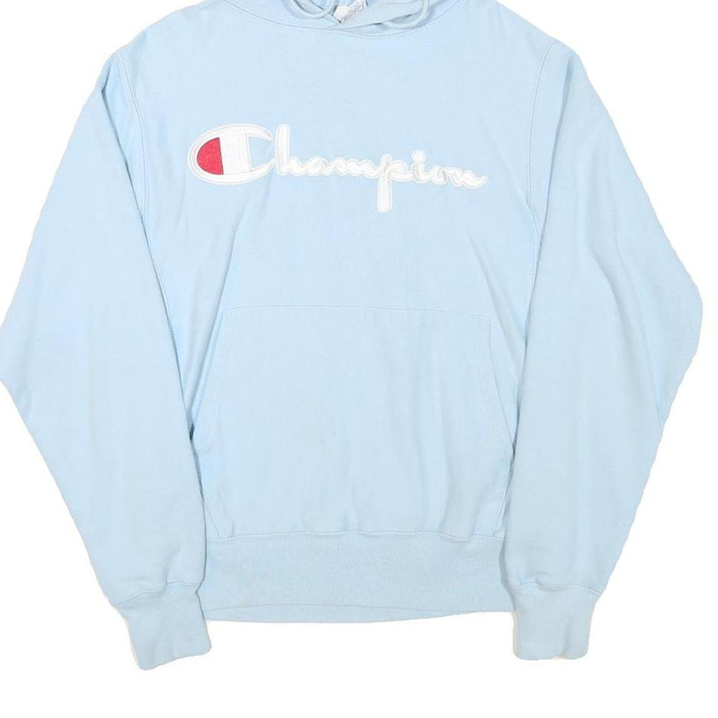 CHAMPION Mens Blue Pullover Hoodie S Classic Logo Cotton Blend Casual