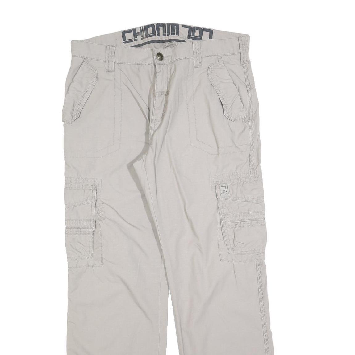 CHONM 707 Mens Cotton Blend Beige Regular Cargo Trousers W32 L32 Utility Pocket