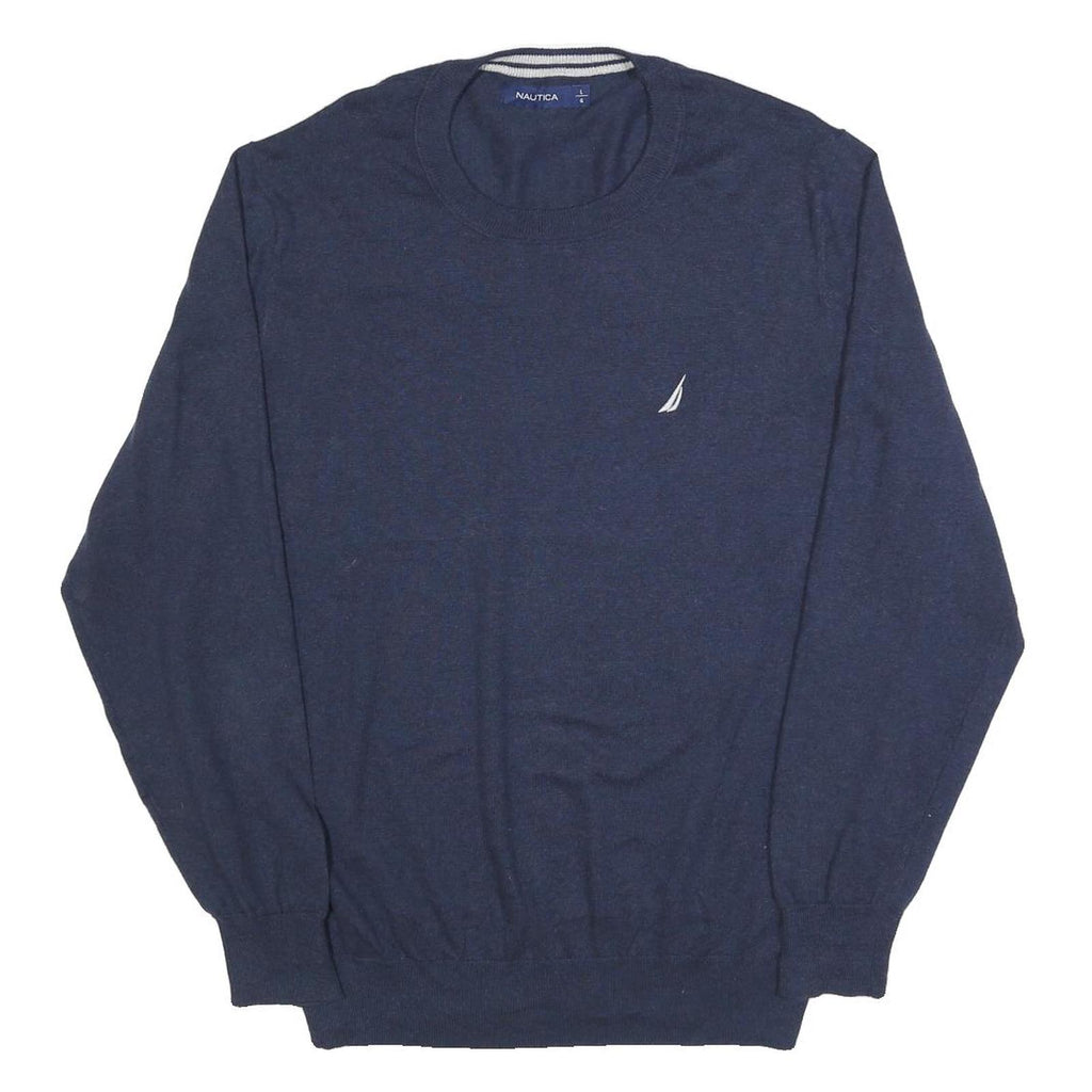 NAUTICA Mens Navy Plain Crew Neck Basic Knit Jumper L Cotton Blend