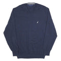 NAUTICA Mens Navy Plain Crew Neck Basic Knit Jumper L Cotton Blend