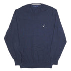 NAUTICA Mens Navy Plain Crew Neck Basic Knit Jumper L Cotton Blend