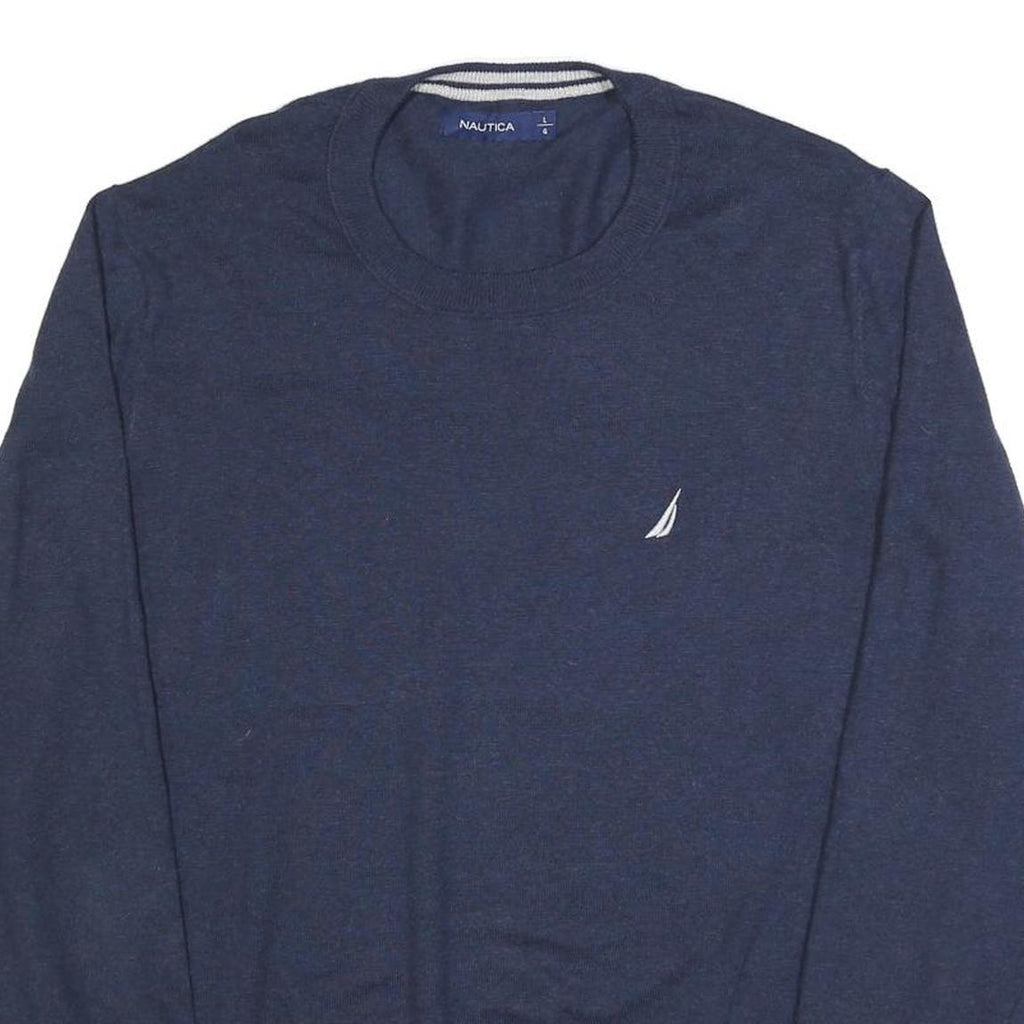 NAUTICA Mens Navy Plain Crew Neck Basic Knit Jumper L Cotton Blend