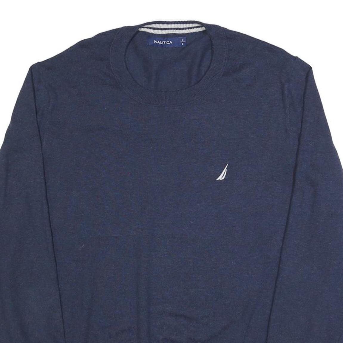 NAUTICA Mens Navy Plain Crew Neck Basic Knit Jumper L Cotton Blend