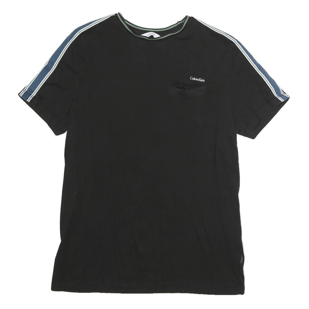 CALVIN KLEIN Mens Black & Blue Graphic T-Shirt S Short Sleeve Crew Neck Cotton