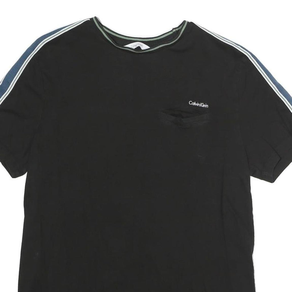 CALVIN KLEIN Mens Black & Blue Graphic T-Shirt S Short Sleeve Crew Neck Cotton