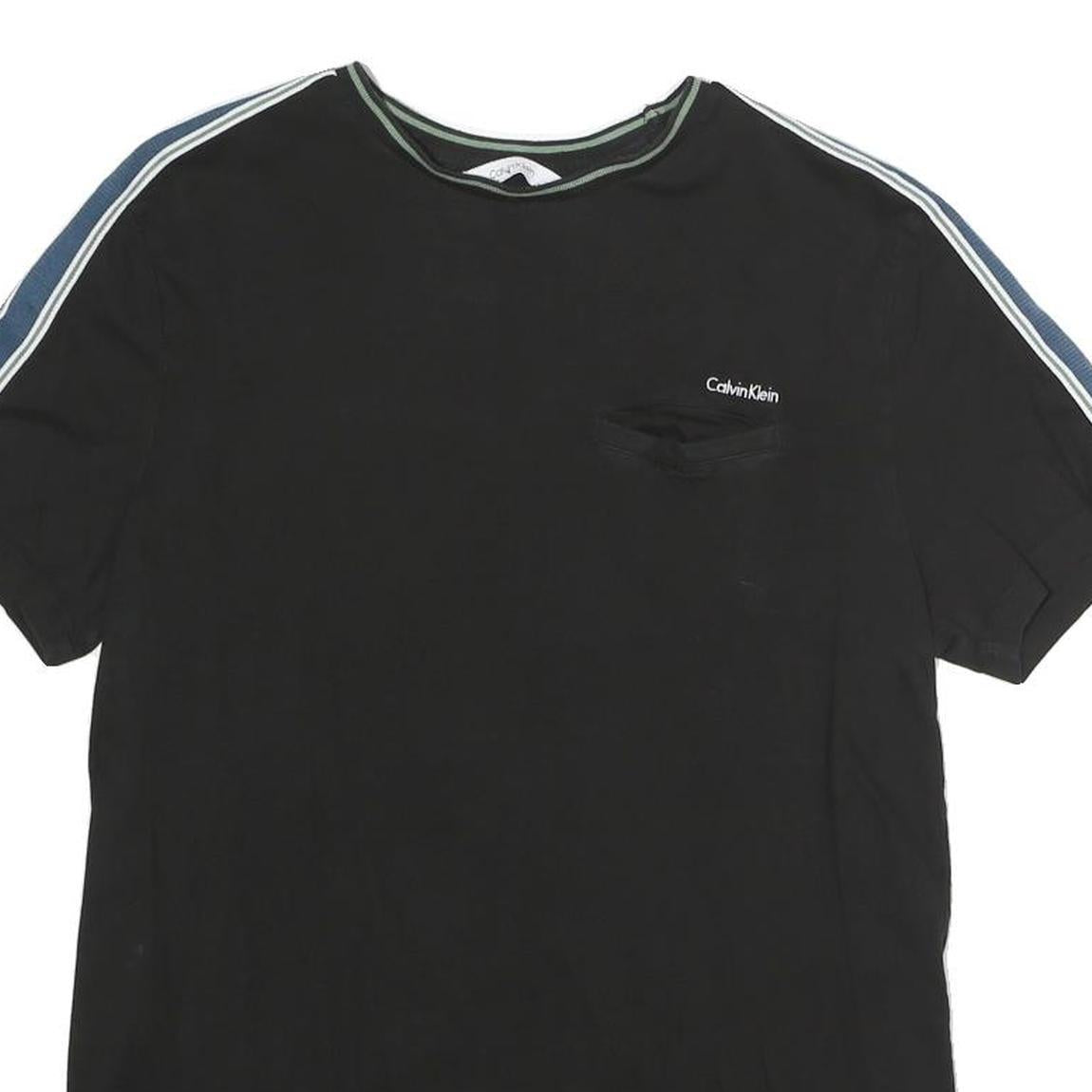 CALVIN KLEIN Mens Black & Blue Graphic T-Shirt S Short Sleeve Crew Neck Cotton