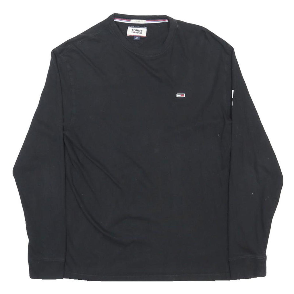 TOMMY JEANS Mens Black Logo Print Long Sleeve Crew Neck T-Shirt L Cotton Blend