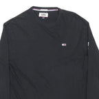 TOMMY JEANS Mens Black Logo Print Long Sleeve Crew Neck T-Shirt L Cotton Blend