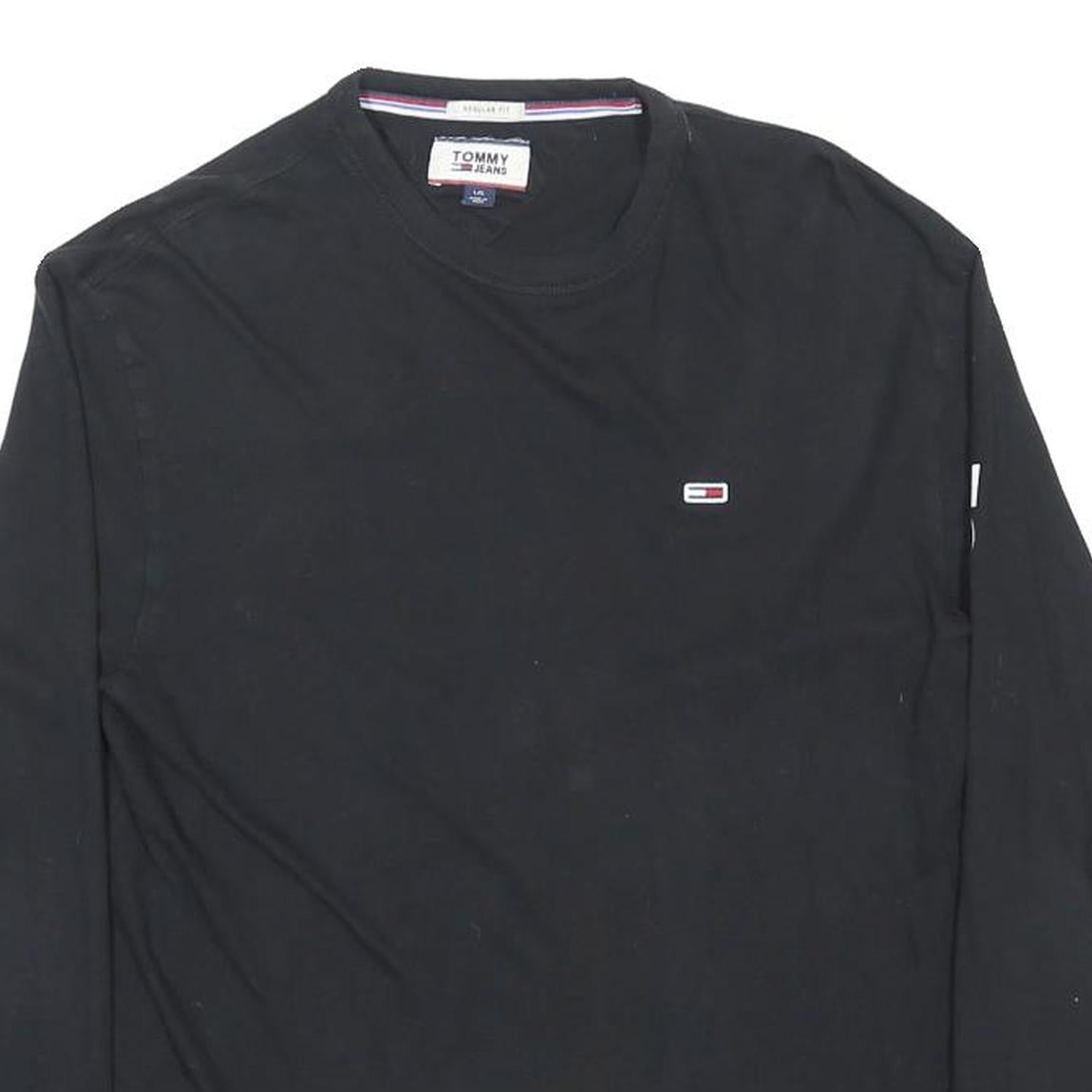 TOMMY JEANS Mens Black Logo Print Long Sleeve Crew Neck T-Shirt L Cotton Blend