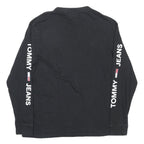 TOMMY JEANS Mens Black Logo Print Long Sleeve Crew Neck T-Shirt L Cotton Blend