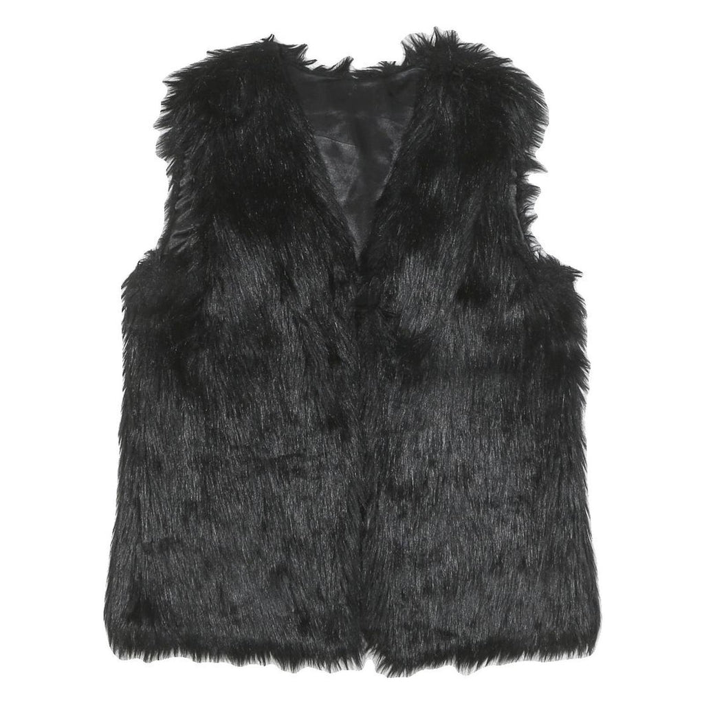Womens Black Faux Fur Jacket M Polyester Blend Classic Soft Warm Stylish