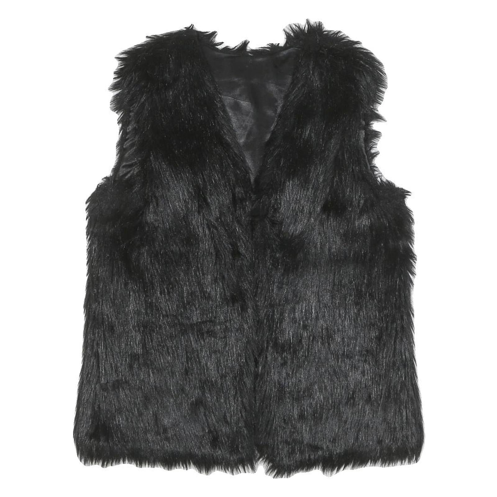 Womens Black Faux Fur Jacket M Polyester Blend Classic Soft Warm Stylish