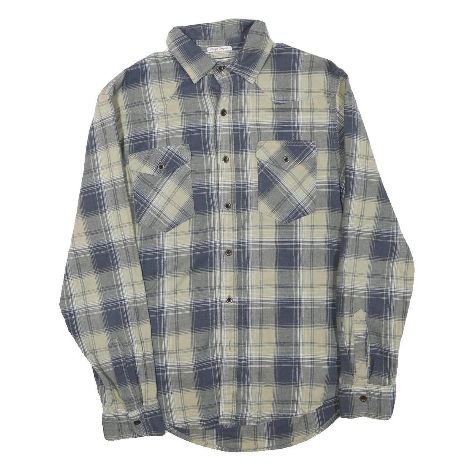 WRANGLER Mens Blue & Cream Checked Shirt S Cotton Blend Long Sleeve Casual
