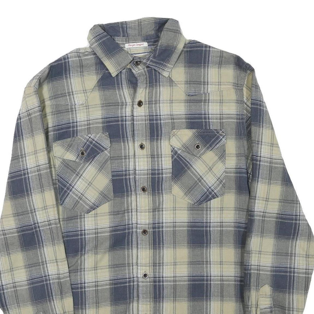 WRANGLER Mens Blue & Cream Checked Shirt S Cotton Blend Long Sleeve Casual