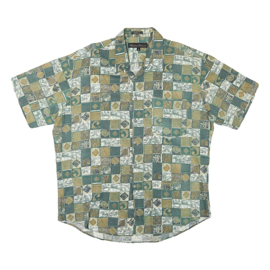 CHRISTION DUMAS Mens Green & Beige Patterned Cotton Blend Shirt XL Casual Short