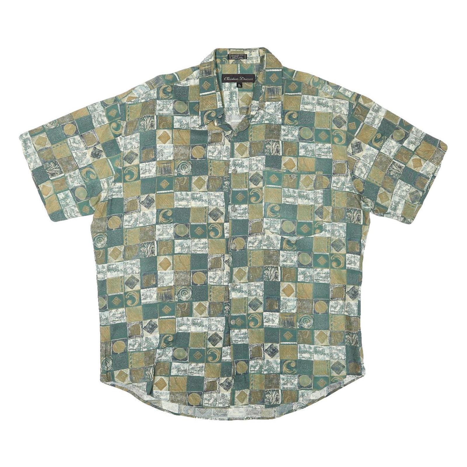 CHRISTION DUMAS Mens Green & Beige Patterned Cotton Blend Shirt XL Casual Short
