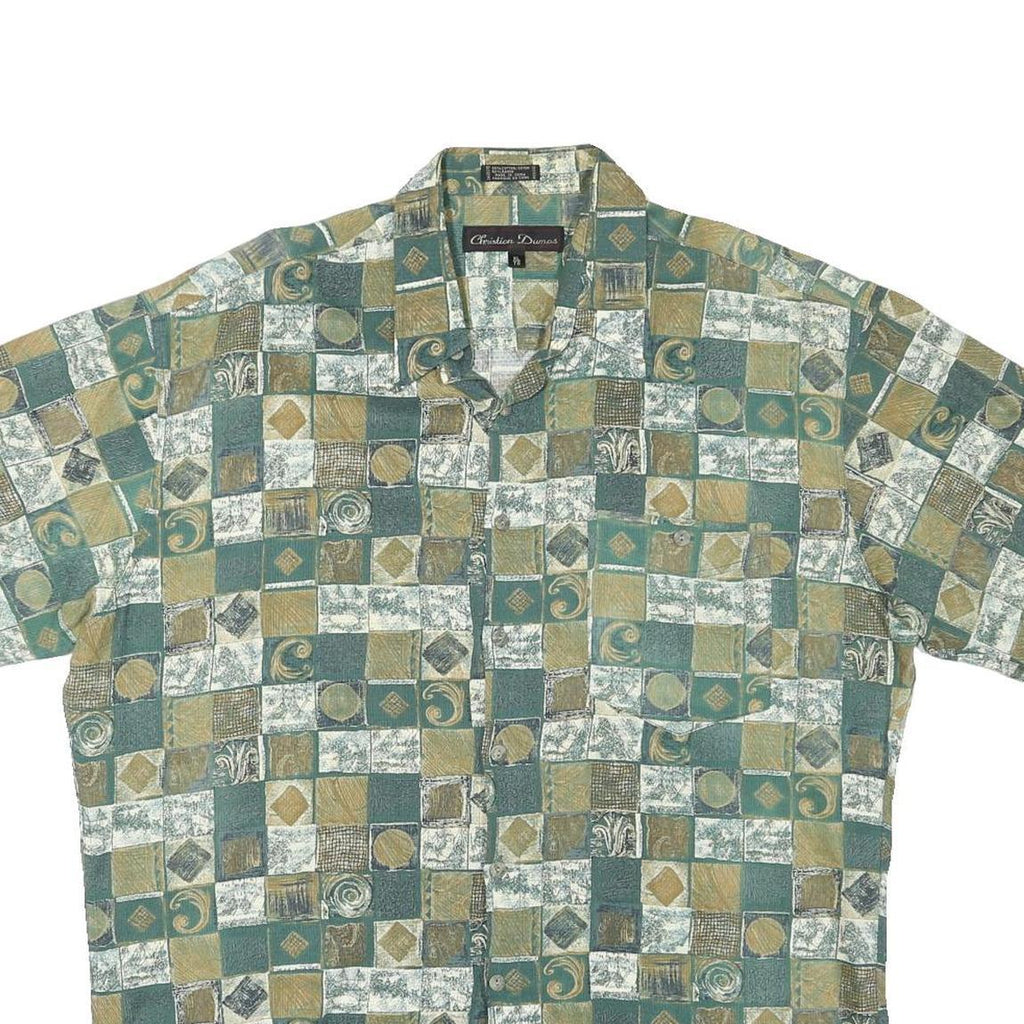 CHRISTION DUMAS Mens Green & Beige Patterned Cotton Blend Shirt XL Casual Short