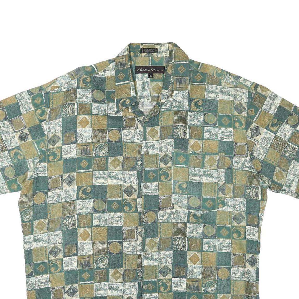 CHRISTION DUMAS Mens Green & Beige Patterned Cotton Blend Shirt XL Casual Short