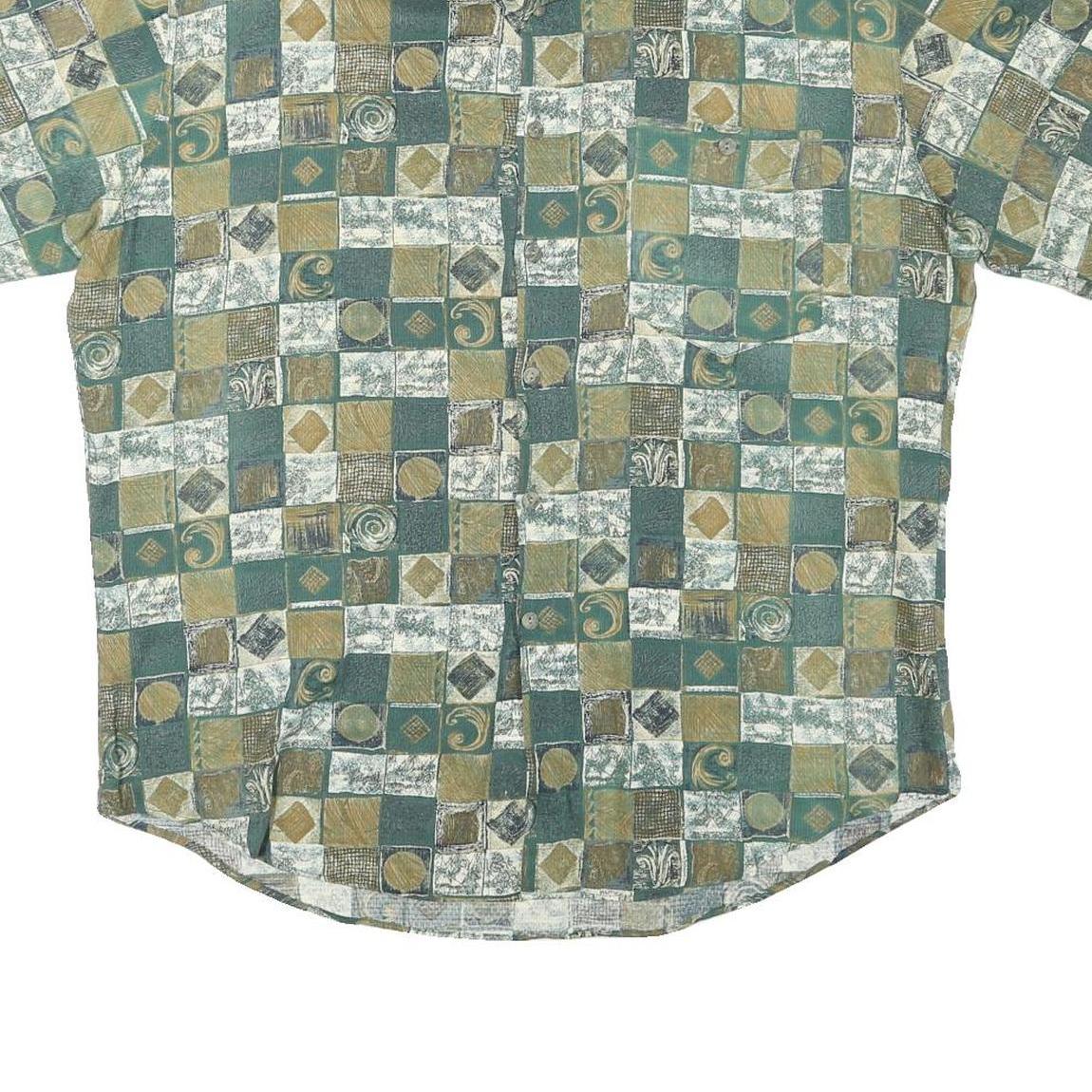 CHRISTION DUMAS Mens Green & Beige Patterned Cotton Blend Shirt XL Casual Short