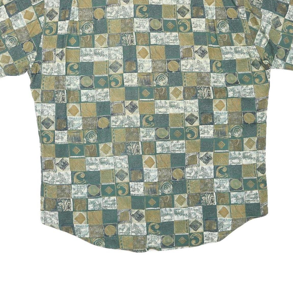 CHRISTION DUMAS Mens Green & Beige Patterned Cotton Blend Shirt XL Casual Short