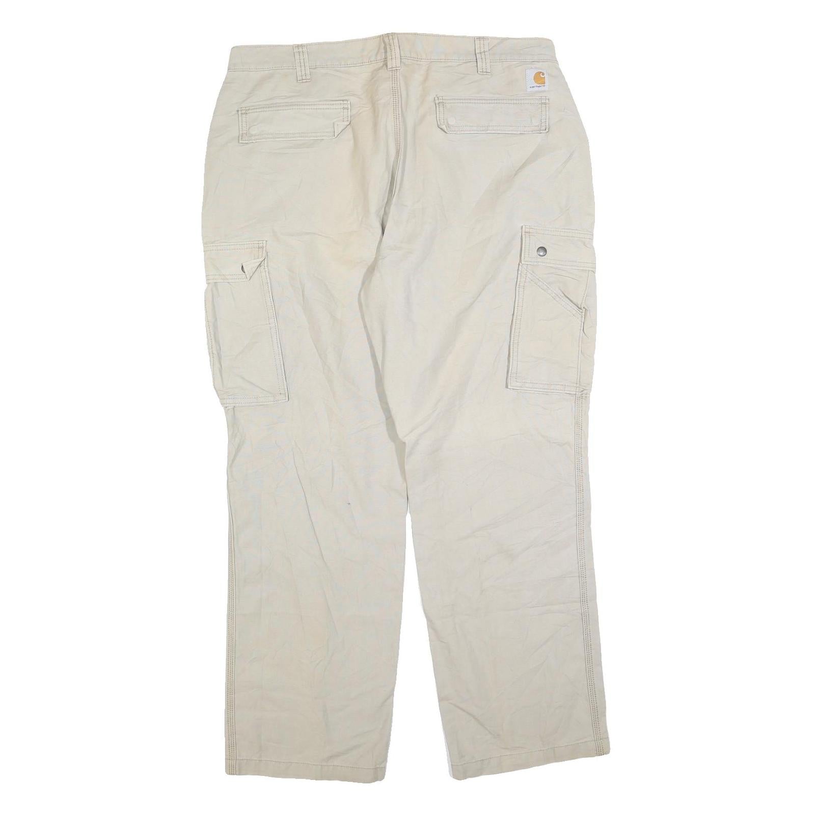 CARHARTT Mens Relaxed Beige Cotton Blend Cargo Trousers W40 L32 Workwear