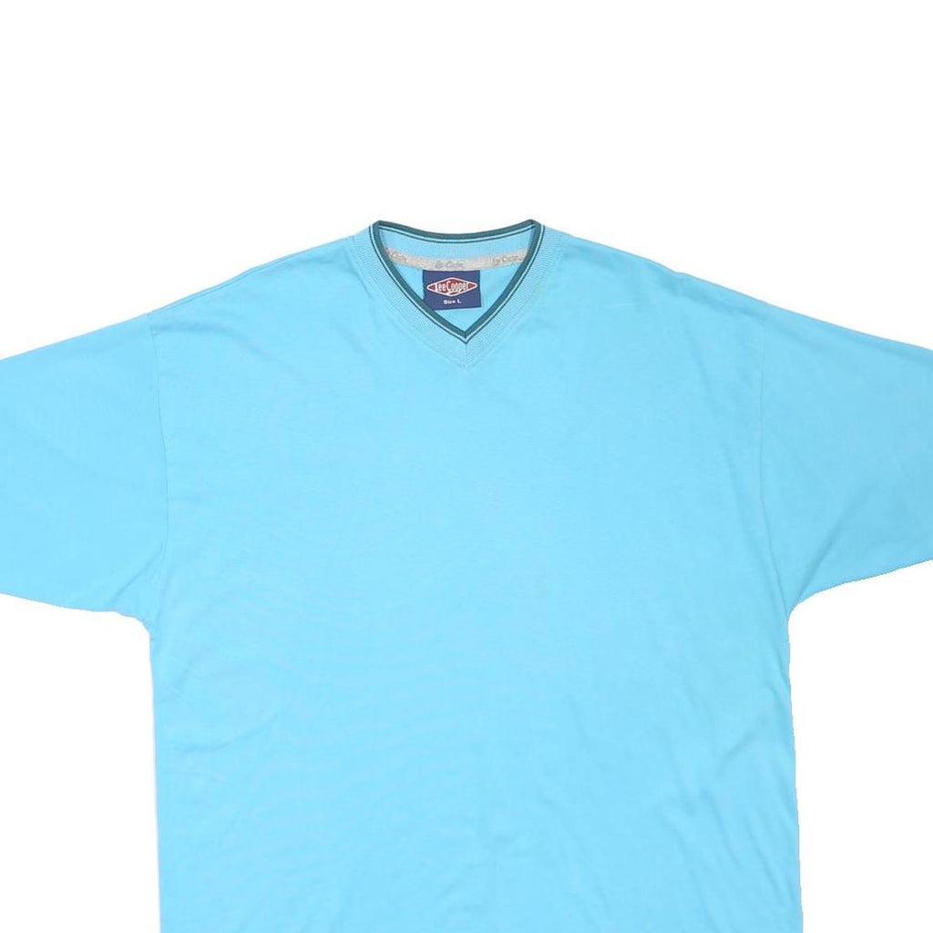 LEE COOPER Mens Blue V-Neck Short Sleeve T-Shirt L Casual Cotton Blend