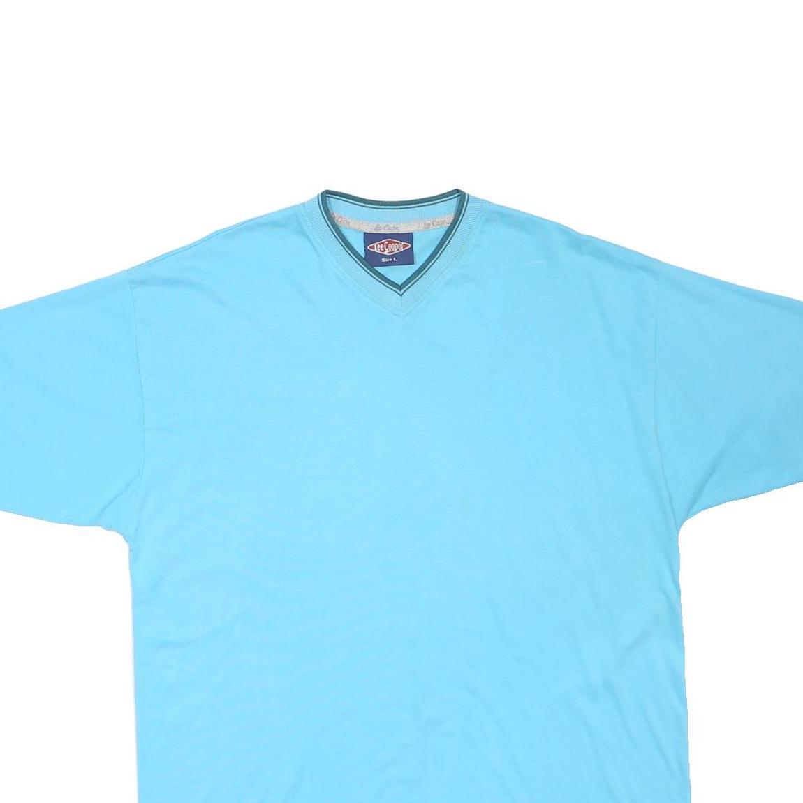 LEE COOPER Mens Blue V-Neck Short Sleeve T-Shirt L Casual Cotton Blend