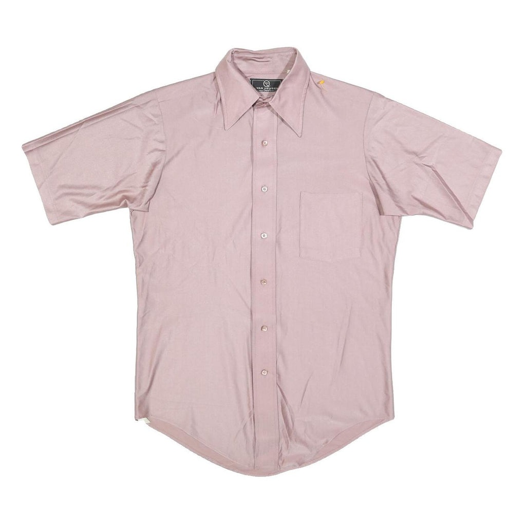 VAN HEUSEN Mens Pink Nylon Shirt M Short Sleeve Button Collar Classic Fit