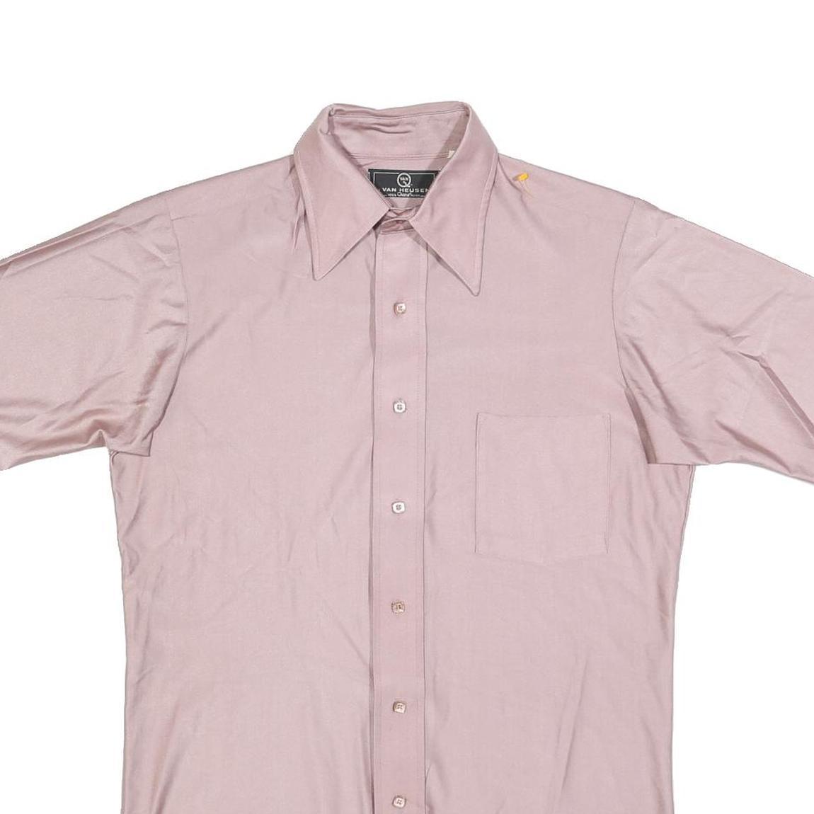 VAN HEUSEN Mens Pink Nylon Shirt M Short Sleeve Button Collar Classic Fit