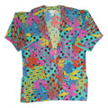 SAINT GERMAIN Womens Blue & Multicolour Printed Top Short Sleeve V-Neck XL Silk