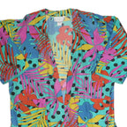 SAINT GERMAIN Womens Blue & Multicolour Printed Top Short Sleeve V-Neck XL Silk