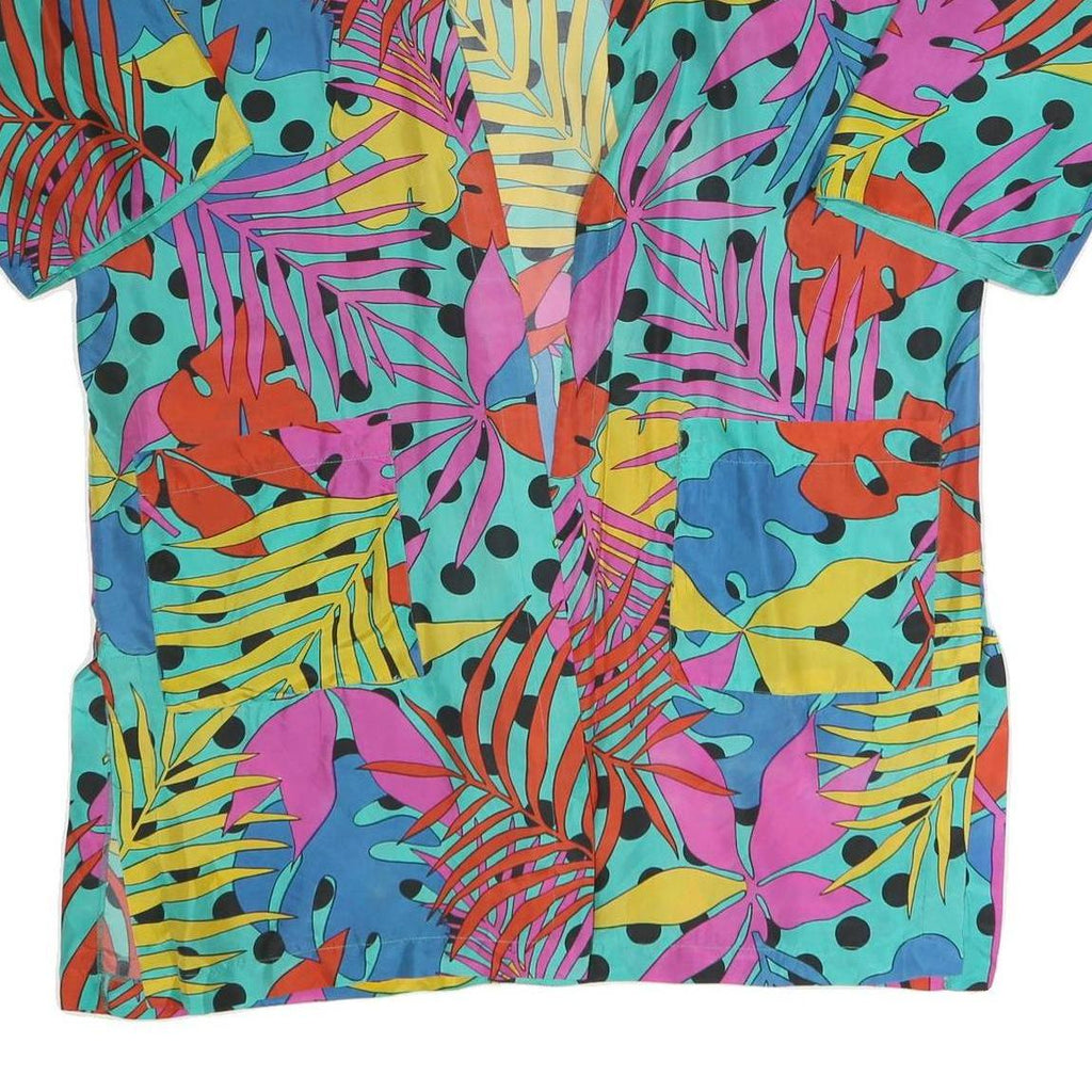 SAINT GERMAIN Womens Blue & Multicolour Printed Top Short Sleeve V-Neck XL Silk