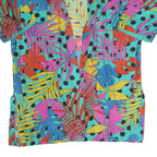 SAINT GERMAIN Womens Blue & Multicolour Printed Top Short Sleeve V-Neck XL Silk