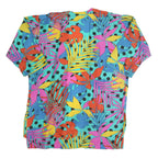 SAINT GERMAIN Womens Blue & Multicolour Printed Top Short Sleeve V-Neck XL Silk