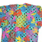 SAINT GERMAIN Womens Blue & Multicolour Printed Top Short Sleeve V-Neck XL Silk