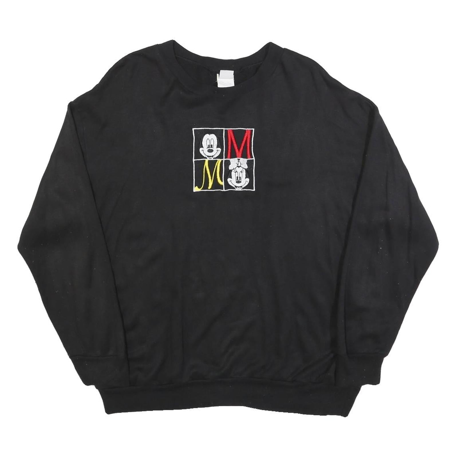 MICKEY UNLIMITED Womens Black Sweatshirt L Cotton Blend Crew Neck Pullover