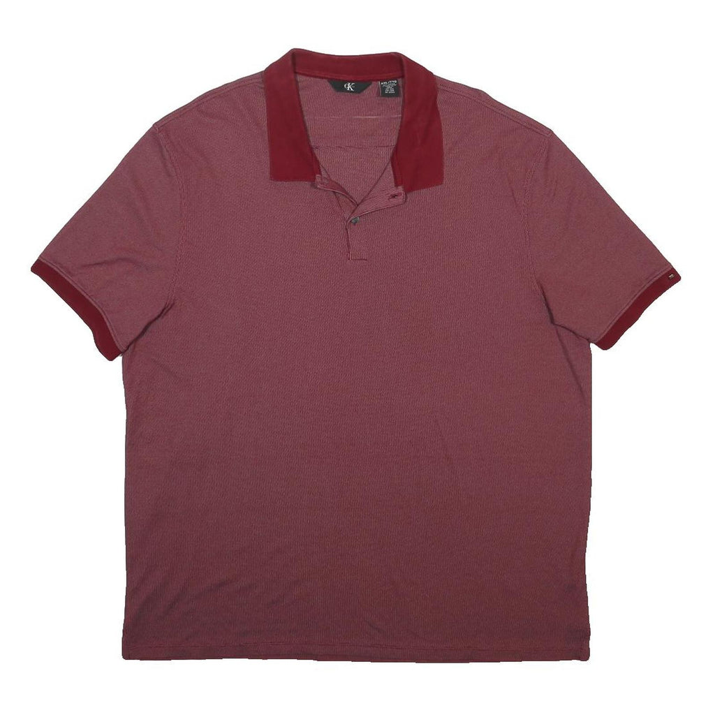 CALVIN KLEIN Mens Maroon Polo Shirt 2XL Cotton Blend Short Sleeve Basic Casual