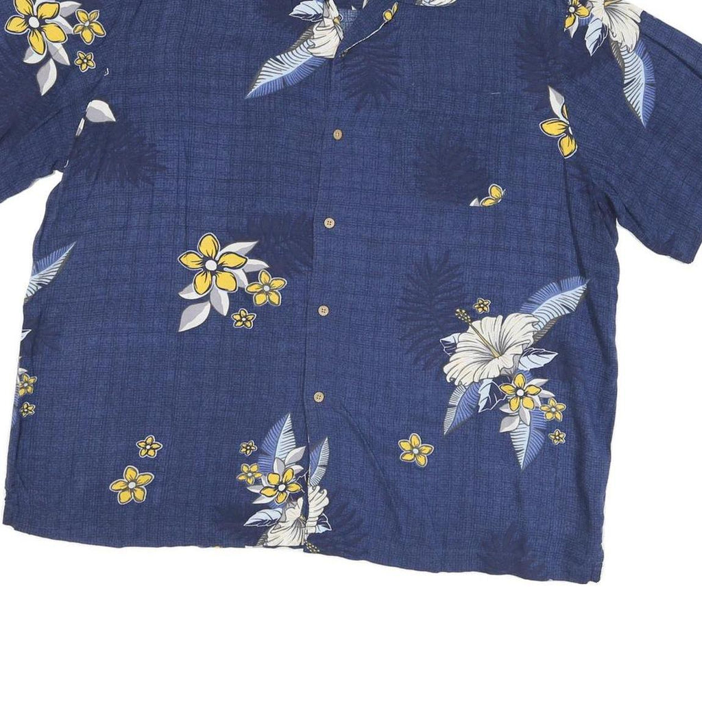 GEORGE Mens Blue & Yellow Floral Hawaiian Shirt XL Cotton Blend Casual Summer