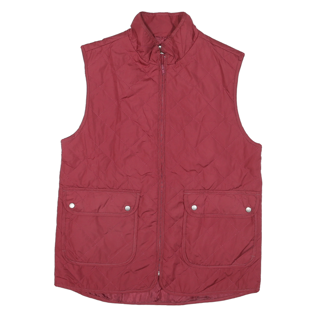 AS REAL AS Womens Red Quilted Jacket S Polyester Blend Zip Pockets Sleeveless
