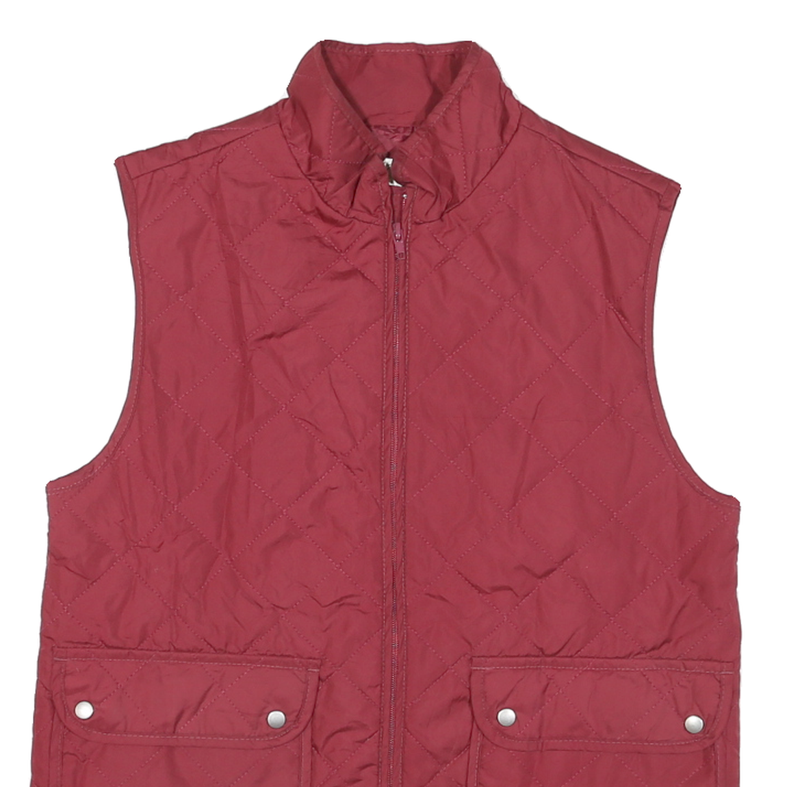AS REAL AS Womens Red Quilted Jacket S Polyester Blend Zip Pockets Sleeveless