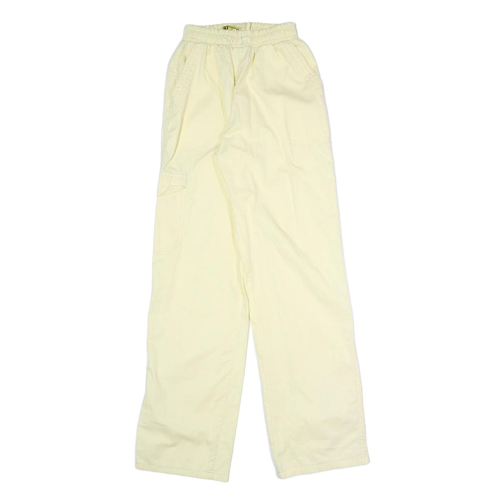 CAT Womens Cotton Blend Cream Relaxed Wide-Leg Trousers W20 L31 Drawstring