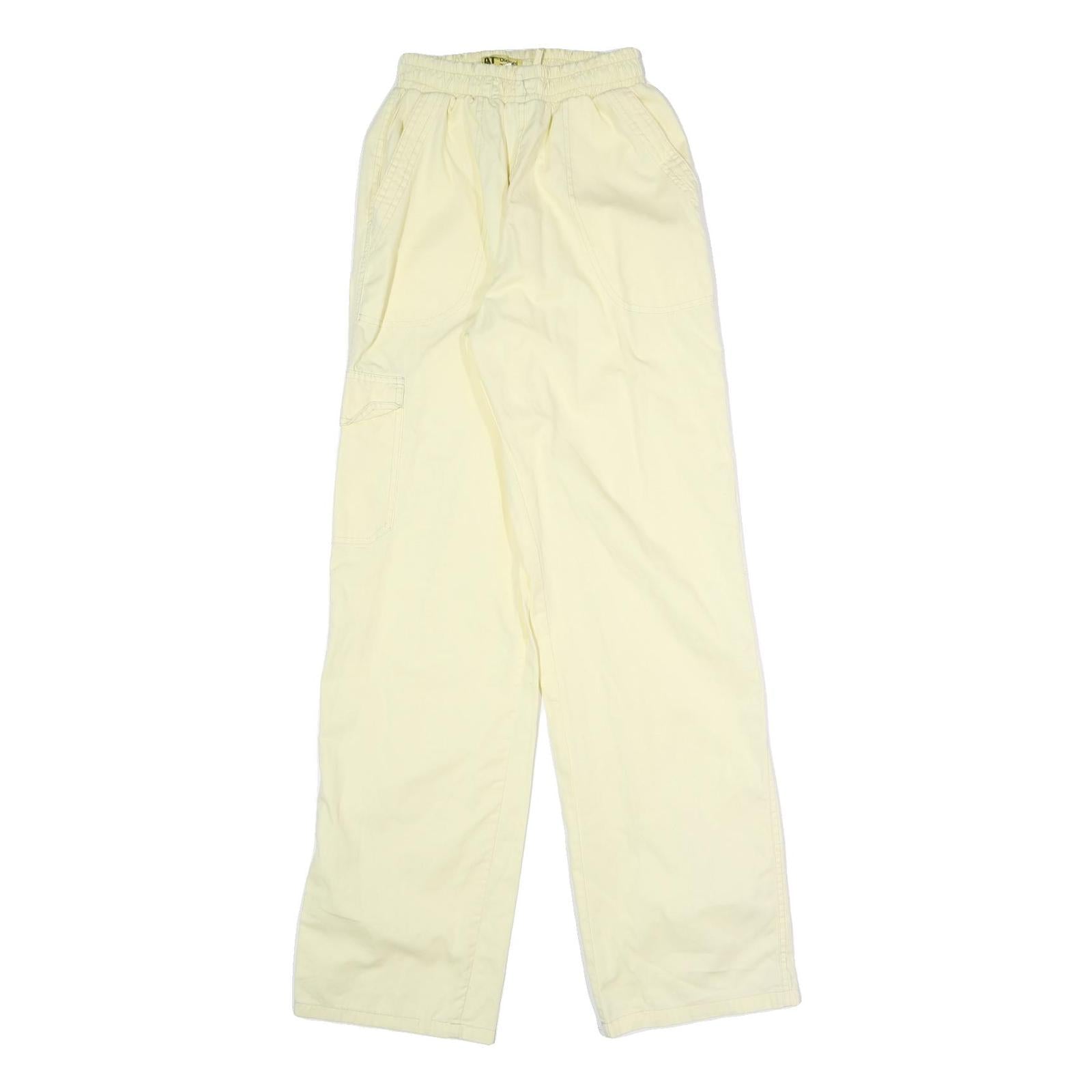 CAT Womens Cotton Blend Cream Relaxed Wide-Leg Trousers W20 L31 Drawstring