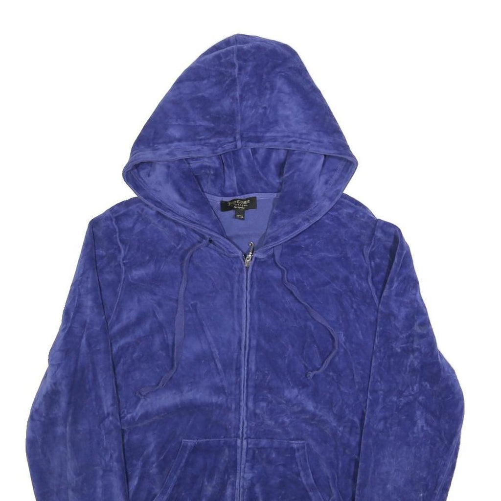 JUICY COUTURE Womens Blue Hoodie L Plush Zip Up Drawstring Hood
