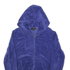 JUICY COUTURE Womens Blue Hoodie L Plush Zip Up Drawstring Hood