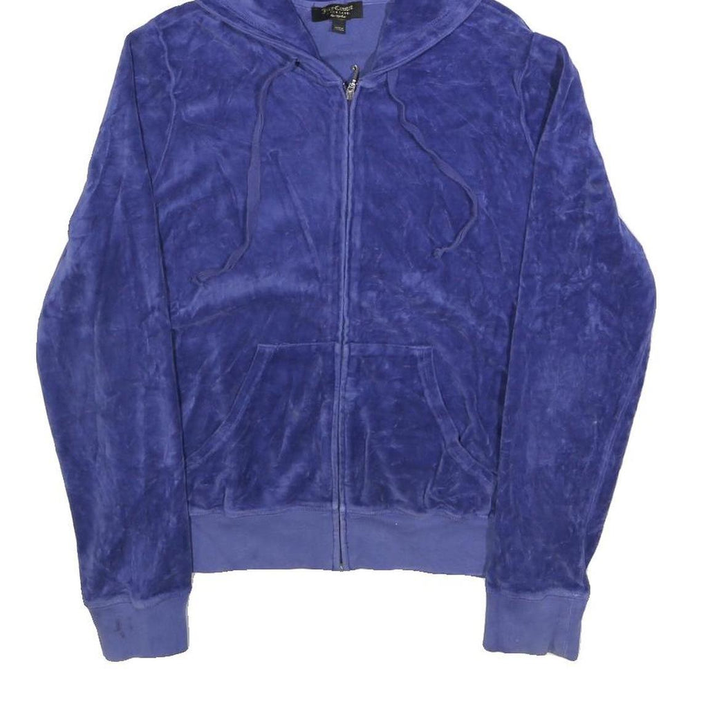 JUICY COUTURE Womens Blue Hoodie L Plush Zip Up Drawstring Hood