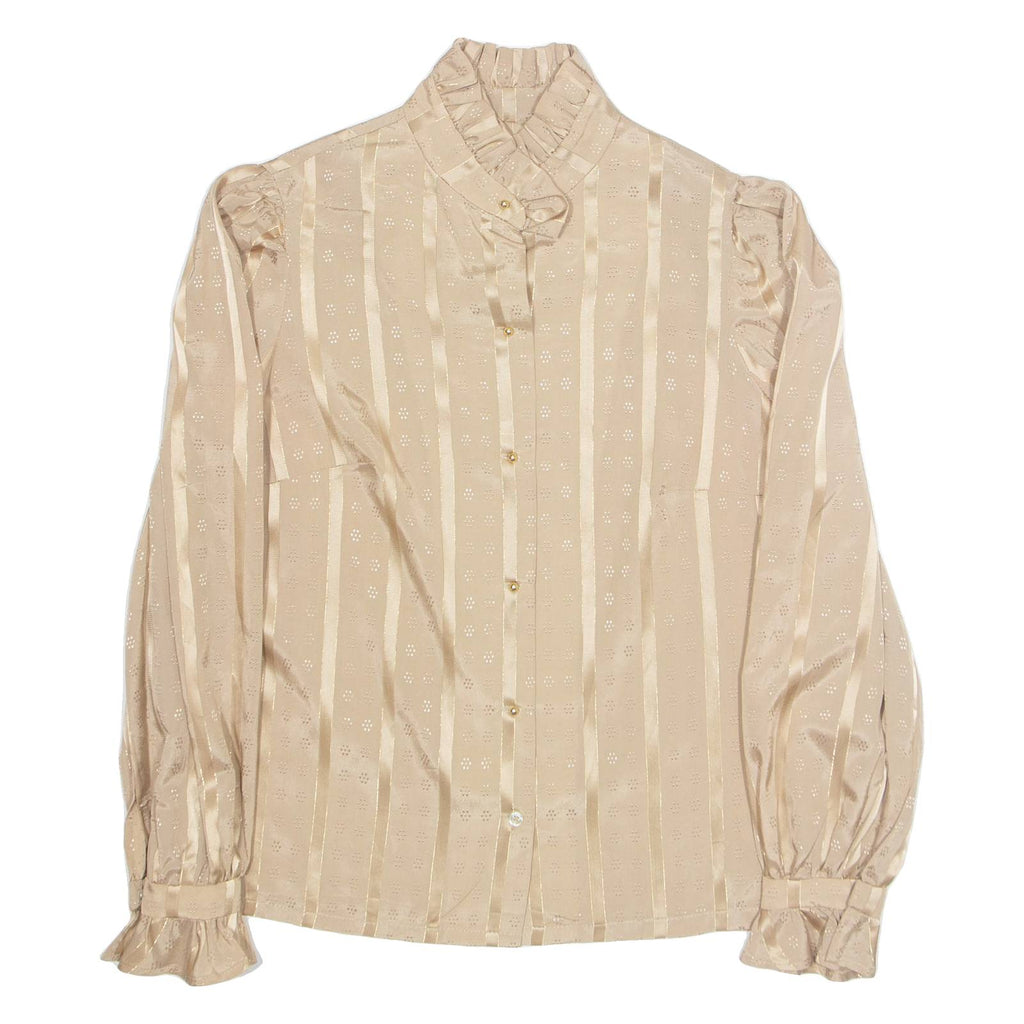 Womens Printed Blouse Brown High Neck Long Sleeve Striped M