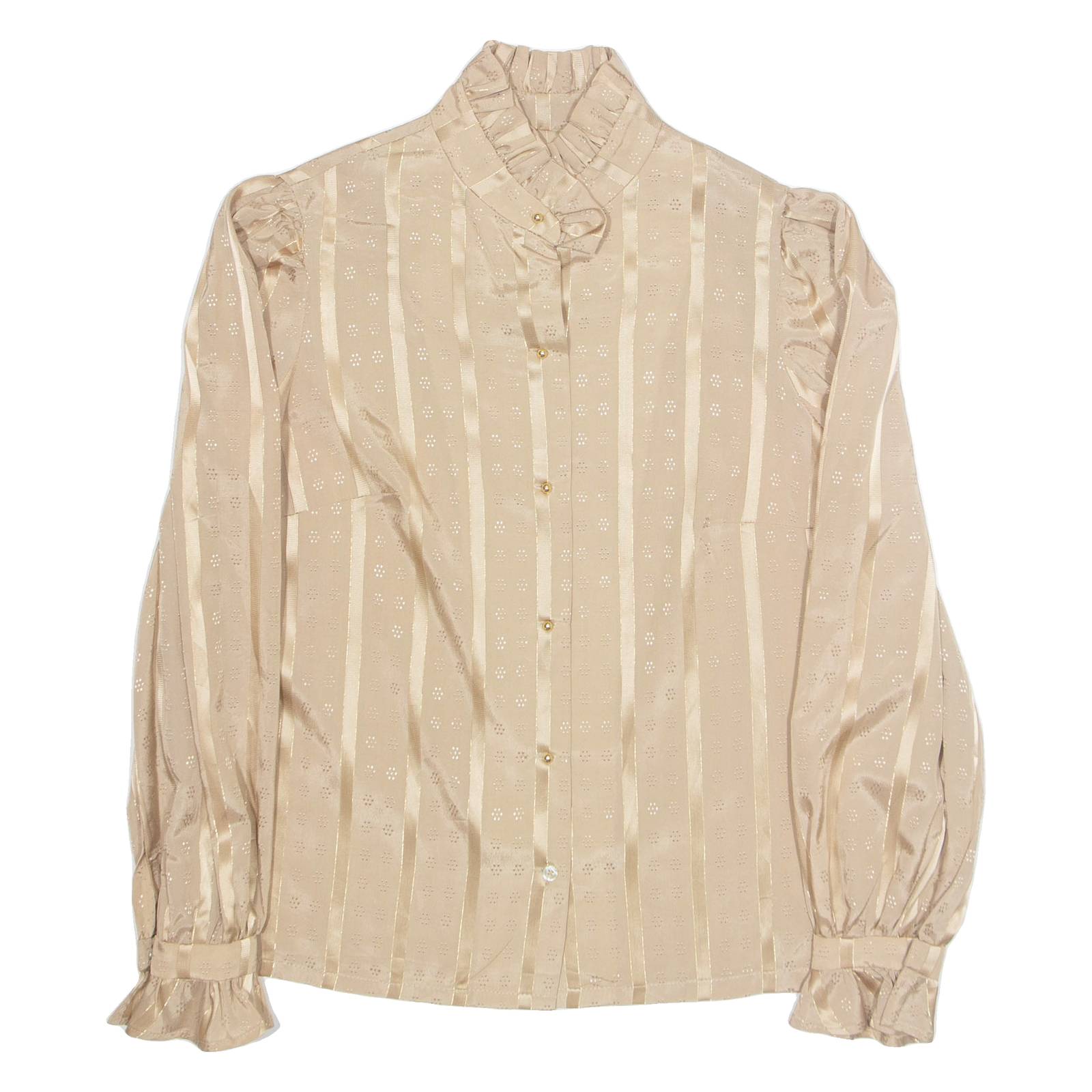 Womens Printed Blouse Brown High Neck Long Sleeve Striped M