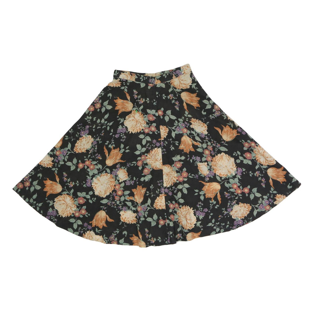 Womens Black Floral Cotton Blend Swing Midi Skirt M Flared Patterned