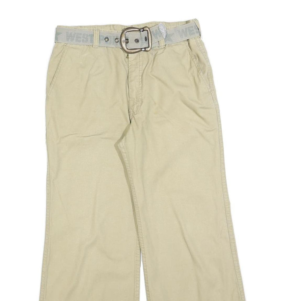 Womens Relaxed Beige Cotton Blend Trousers W28 L28 Belted Casual Wear
